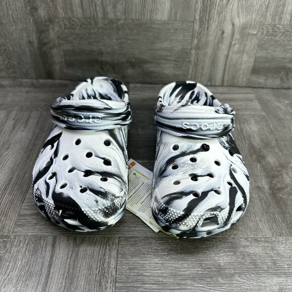 CROCS Classic Kids size 3 Black White Die Tye Clogs - Picture 4 of 8